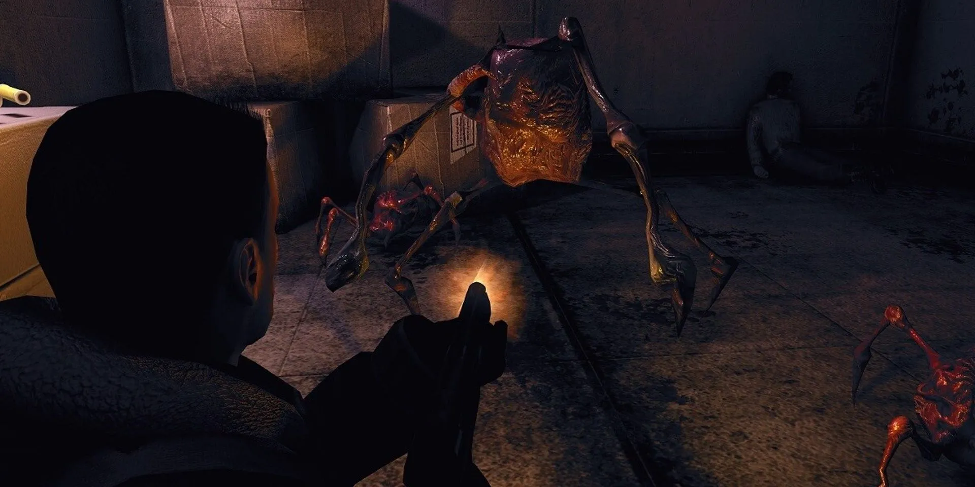 Nhân vật chính chiến đấu với quái vật biến dị trong The Thing Remastered