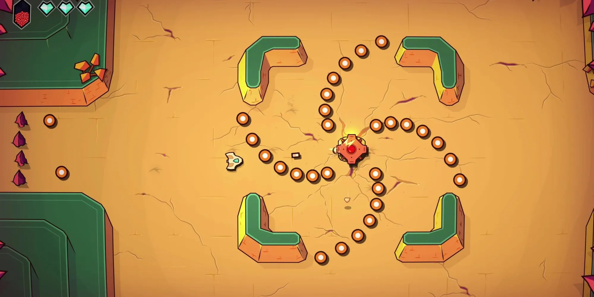 Nhân vật chính né tránh cơn mưa đạn trong game Minishoot Adventures - sự kết hợp Zelda và bullet-hell