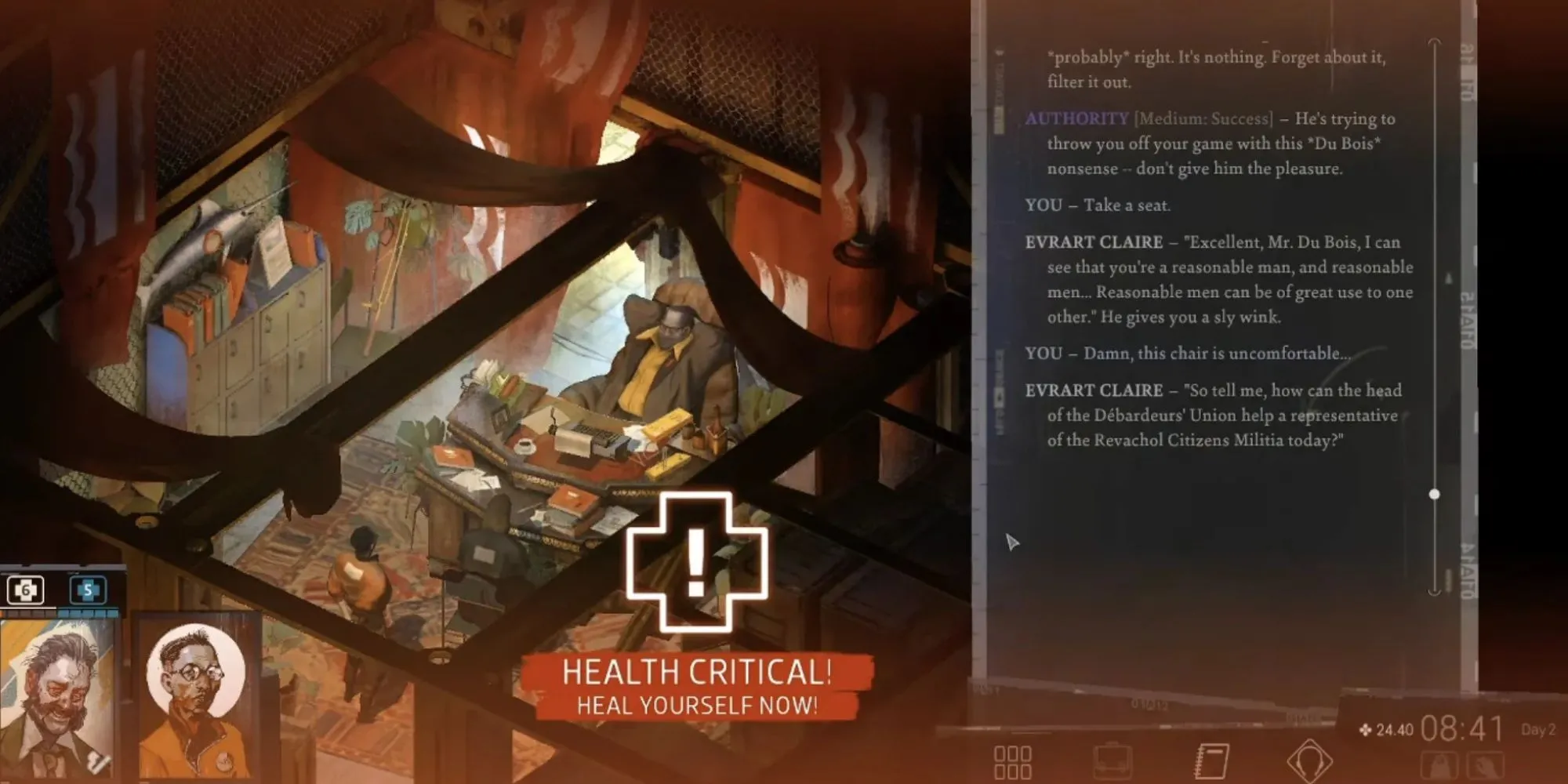 Nhân vật chính trong Disco Elysium có thể gặp kết cục game over chỉ vì ngồi lên chiếc ghế khó chịu của Evrart