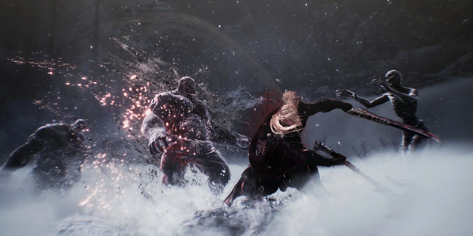 Nhân vật Khazan chiến đấu với kẻ địch thường trong một màn chơi của The First Berserker Khazan.