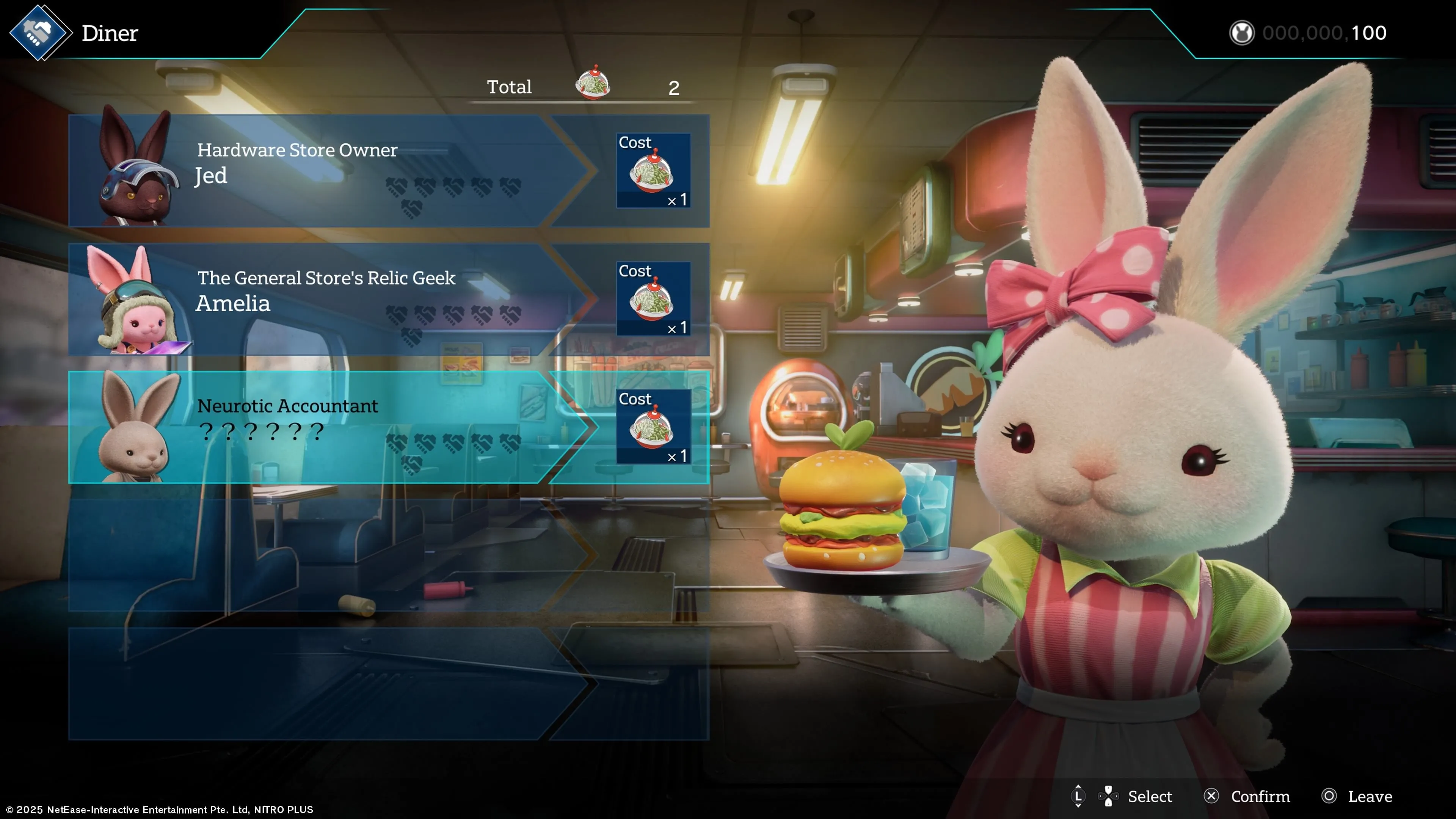 Nhân vật Rusty Rabbit tại quán ăn với các NPC thỏ khác trong game