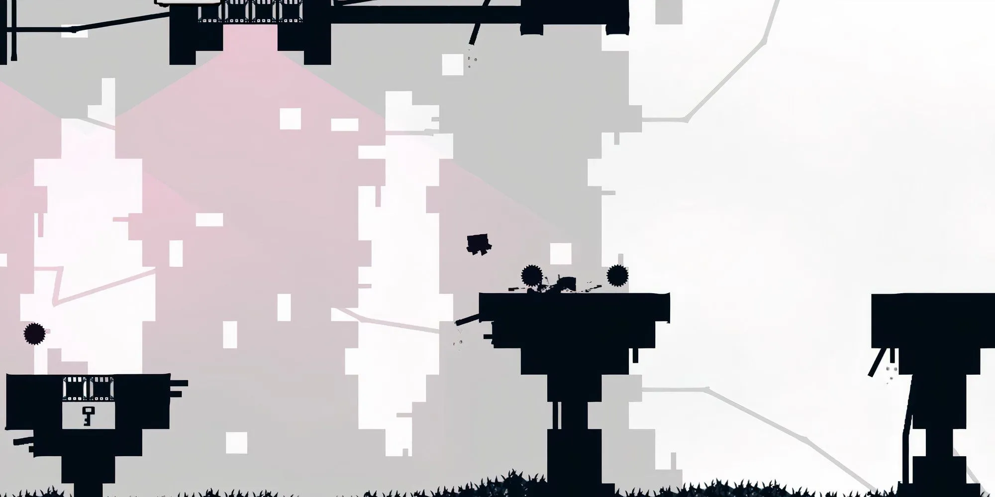 Nhân vật Super Meat Boy đứng gần hai bánh răng cưa khổng lồ đầy thử thách