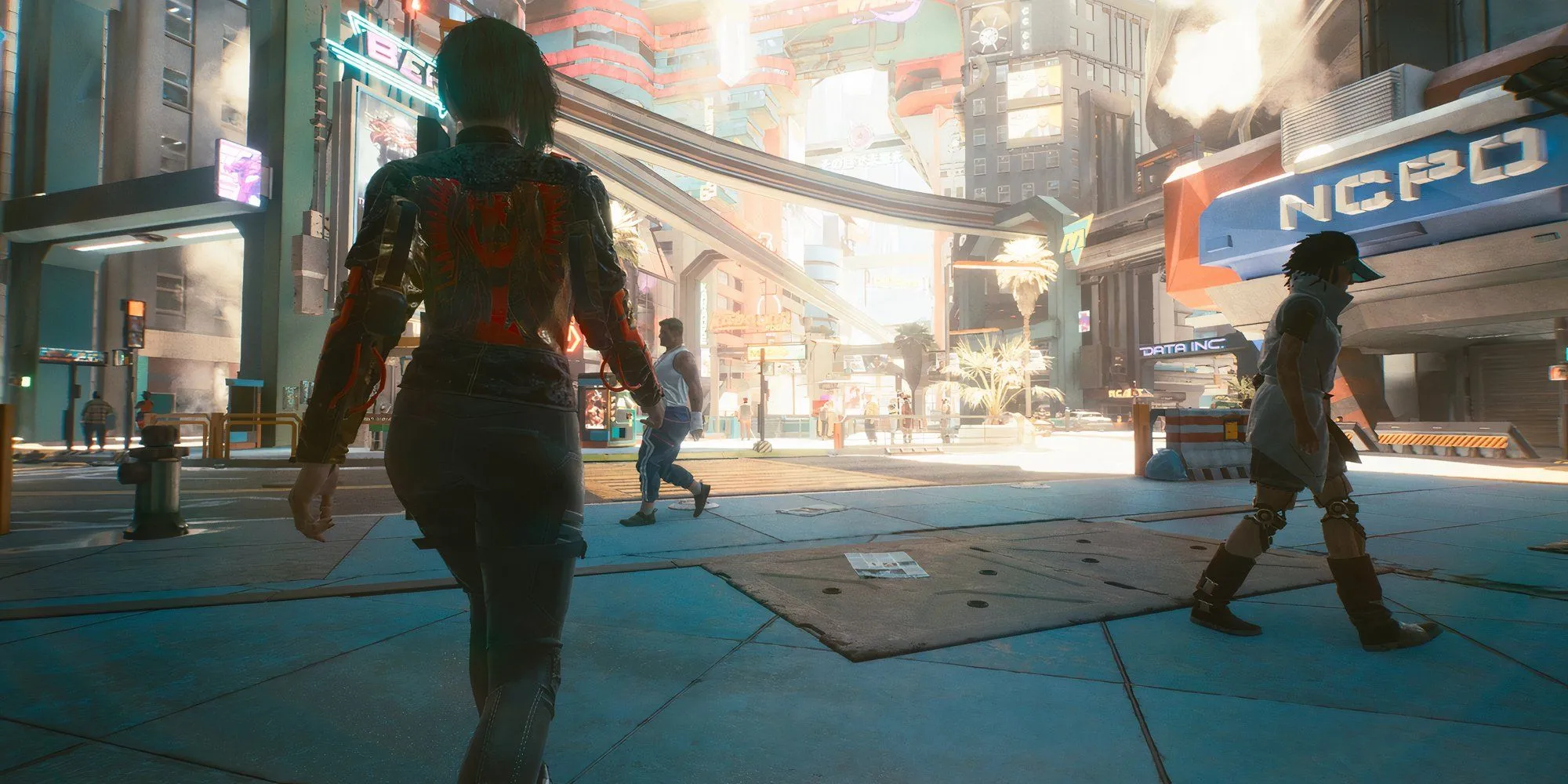 Nhân vật V khám phá thành phố Night City rực rỡ trong Cyberpunk 2077