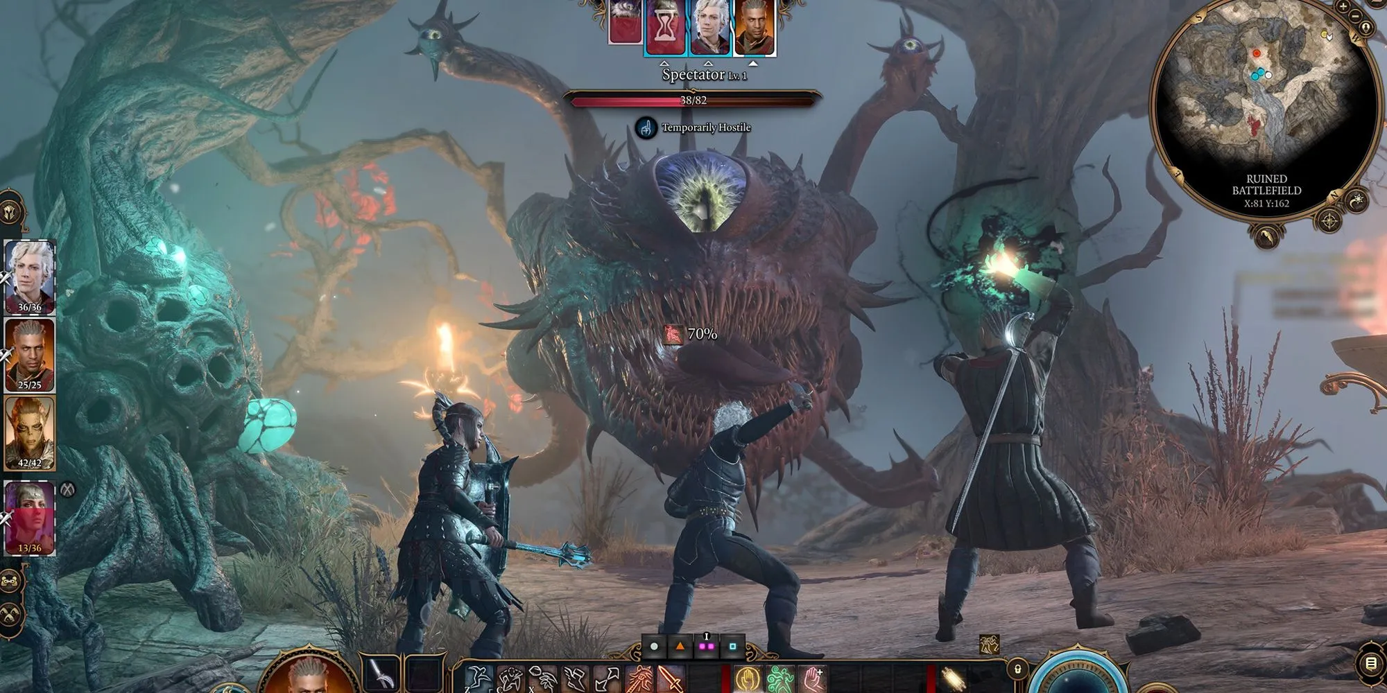 Nhóm nhân vật trong Baldur's Gate 3 đang giao chiến với kẻ thù
