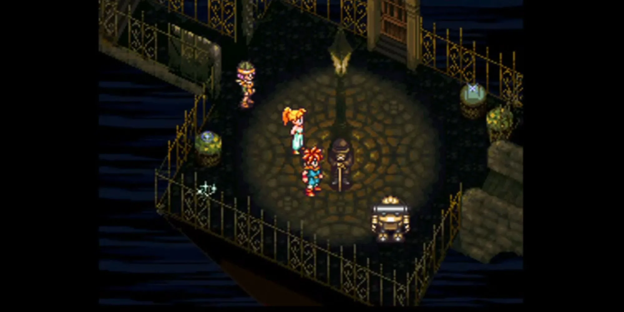 Nhóm nhân vật trong Chrono Trigger tại End of Time, một địa điểm quan trọng trong game