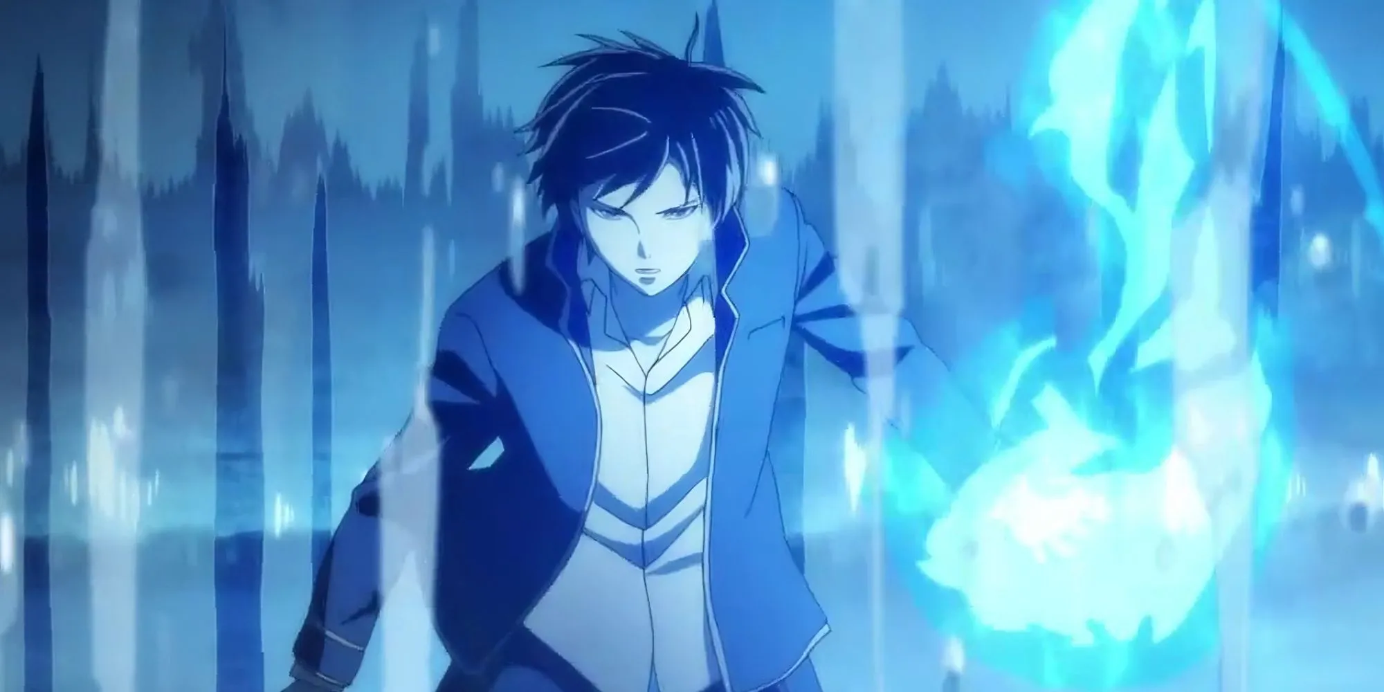 Ogami Rei sử dụng năng lực lửa xanh đặc trưng trong anime Code: Breaker