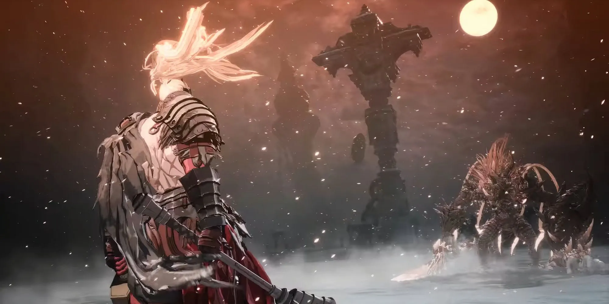Pha giao chiến căng thẳng giữa Khazan và một con boss trong The First Berserker Khazan, đòi hỏi sự tập trung cao độ.