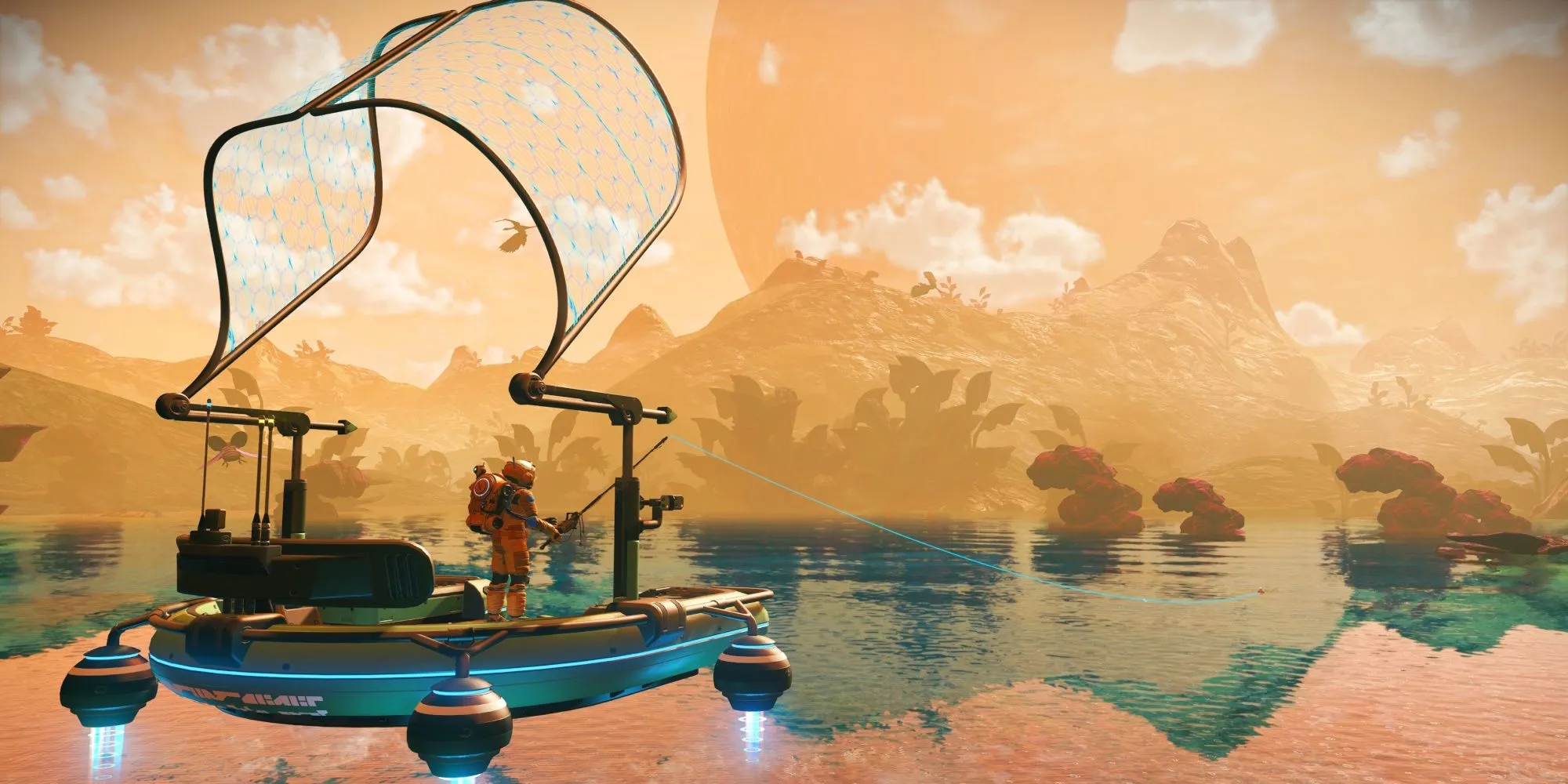 Phi thuyền không gian khám phá một hành tinh kỳ lạ trong No Man's Sky