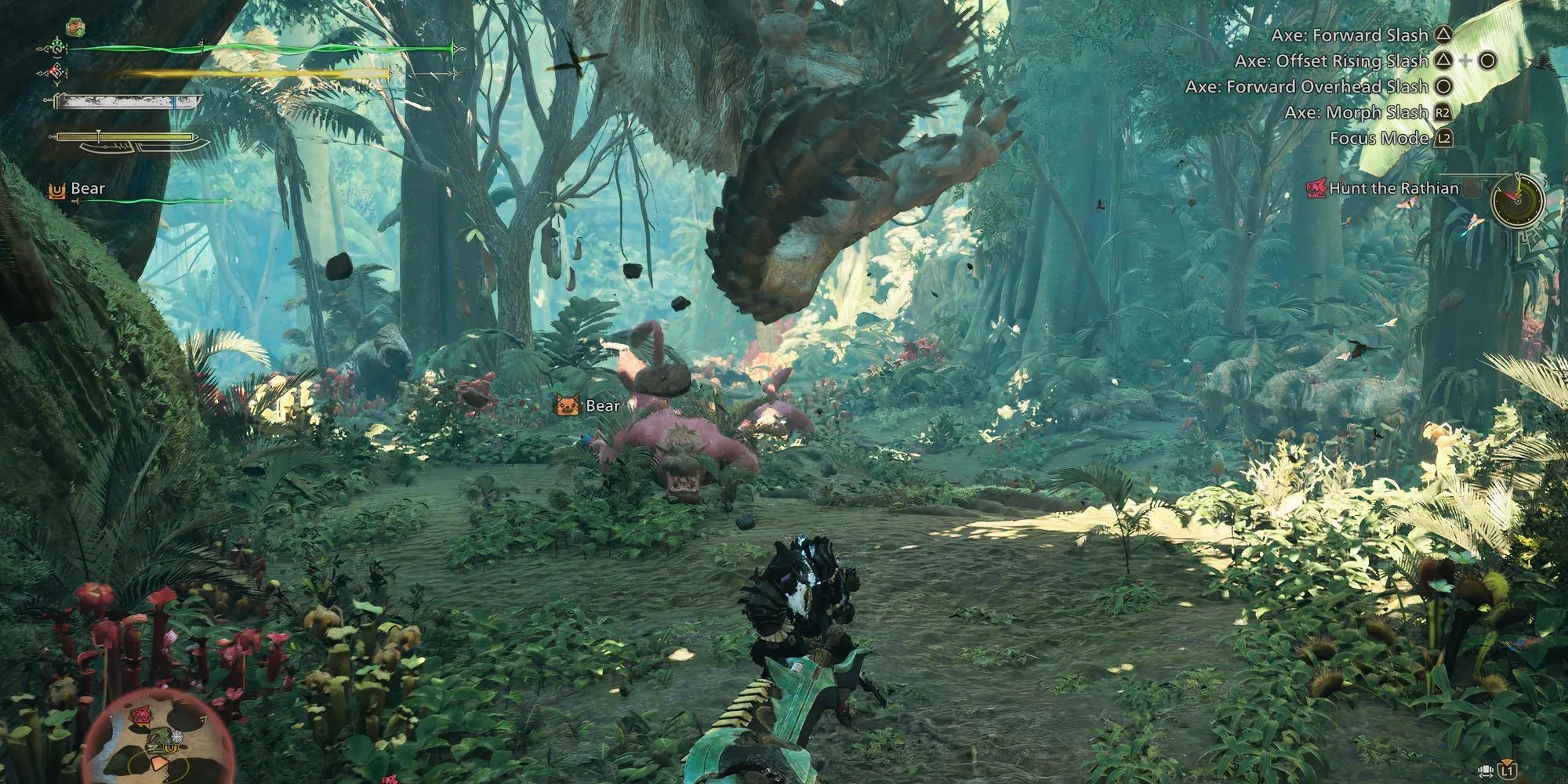 Rathian tấn công bằng đuôi trong một nhiệm vụ SOS Flare của Monster Hunter Wilds