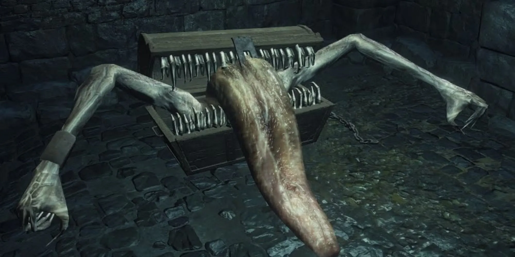 Rương Mimic trong Dark Souls, một cái bẫy kinh điển chuyên lừa gạt những game thủ tham lam bằng vẻ ngoài vô hại
