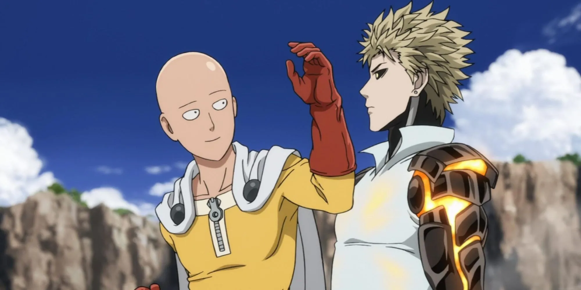 Saitama và Genos đang tập luyện trong anime One Punch Man