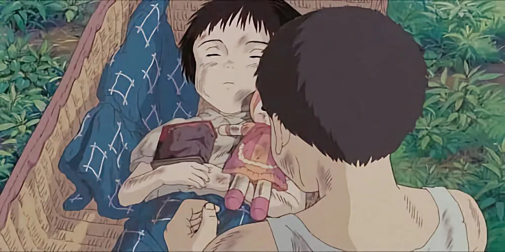 Seita và Setsuko từ Mộ Đom Đóm hai anh em trong cảnh phim buồn