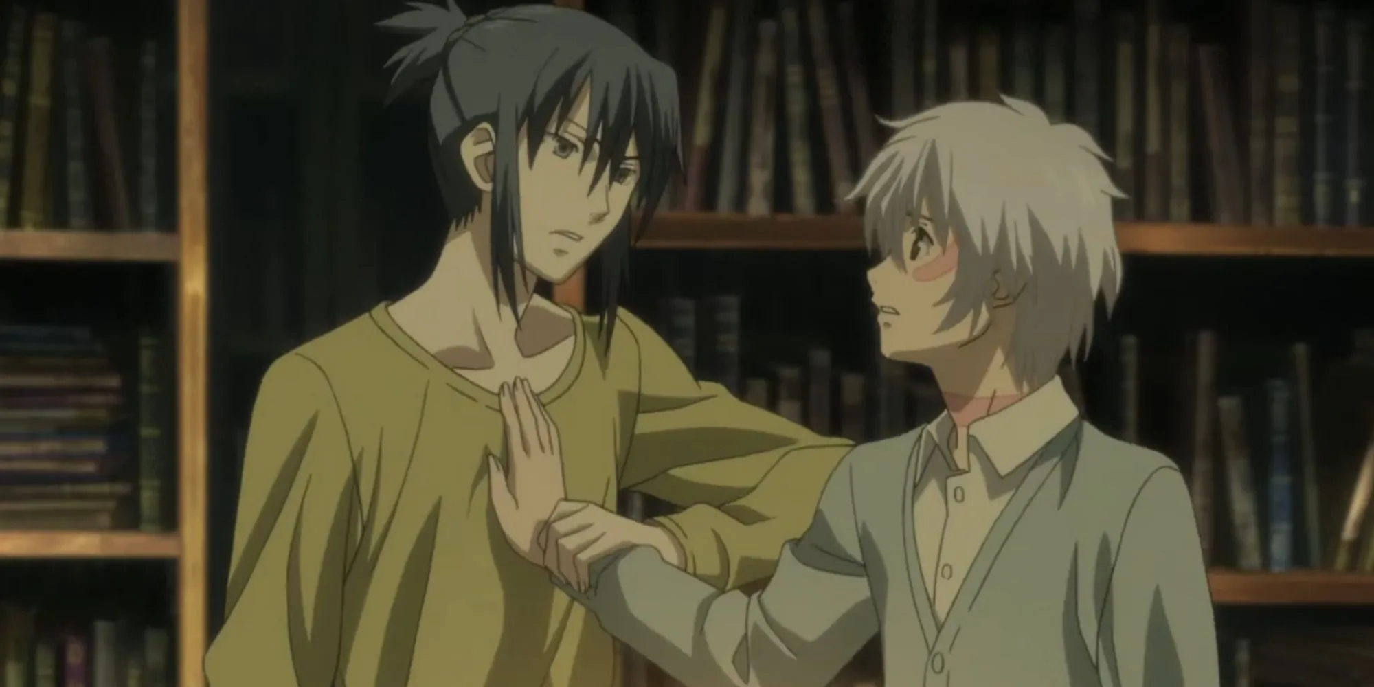 Shion và Nezumi trong một khoảnh khắc thân mật của anime BL No.6
