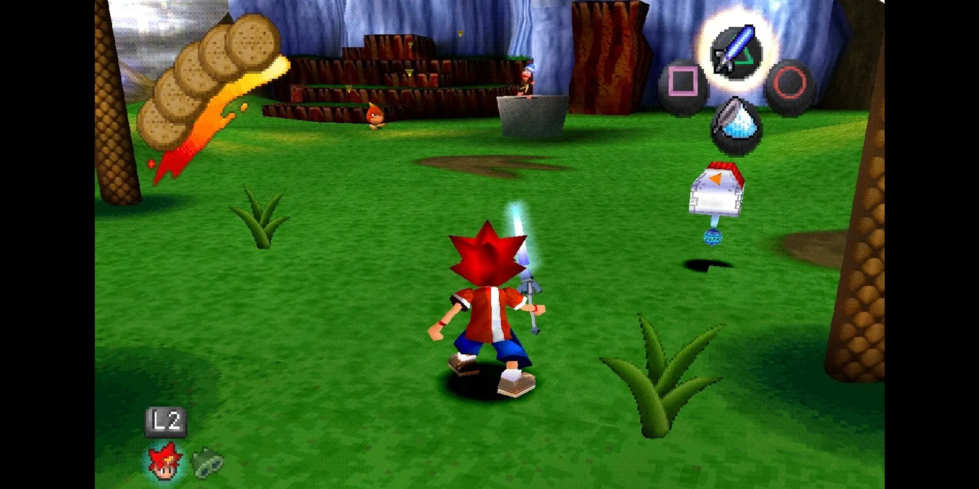 Spike đối mặt với một chú khỉ tinh nghịch trong game Ape Escape