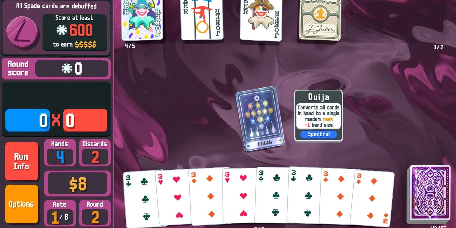 Sử dụng lá bài Ouija trong game thẻ bài Balatro