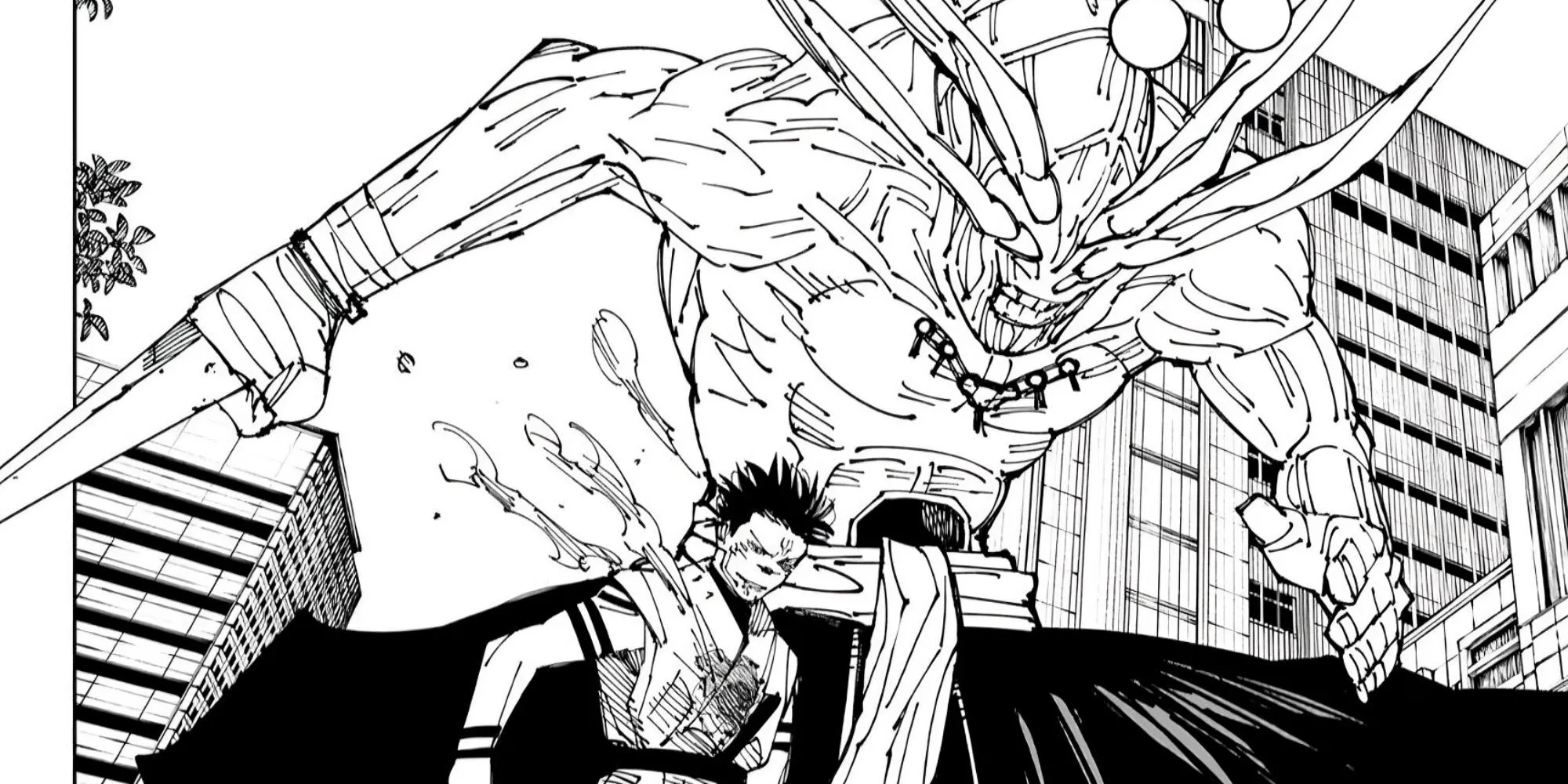 Sukuna và Mahoraga trong manga Jujutsu Kaisen chương 227 chiến đấu cùng nhau