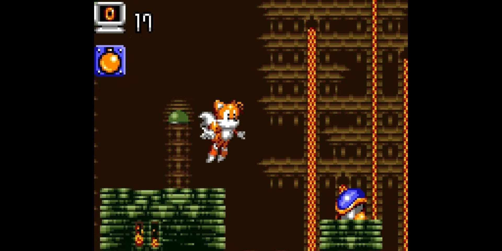 Tails sử dụng bom trong màn chơi của Tails Adventure