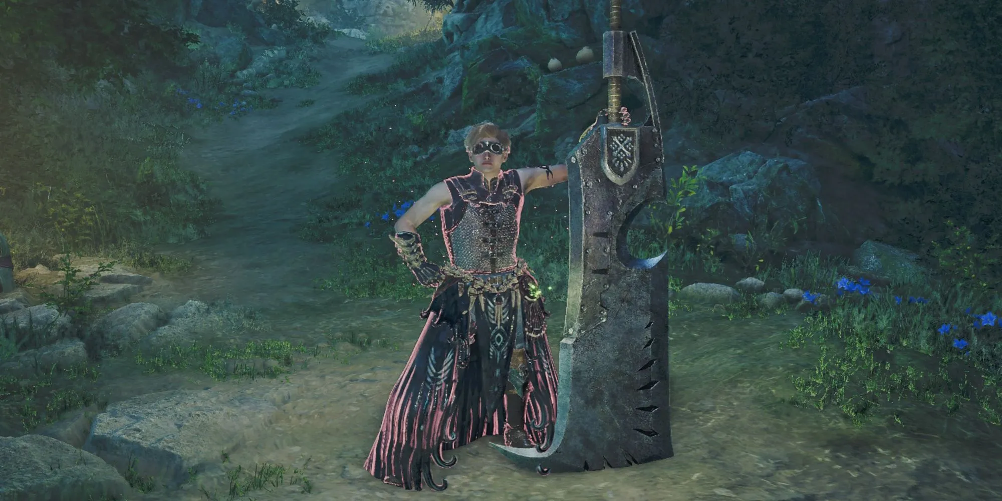 Thợ săn cầm Greatsword sẵn sàng chiến đấu trong Monster Hunter Wilds