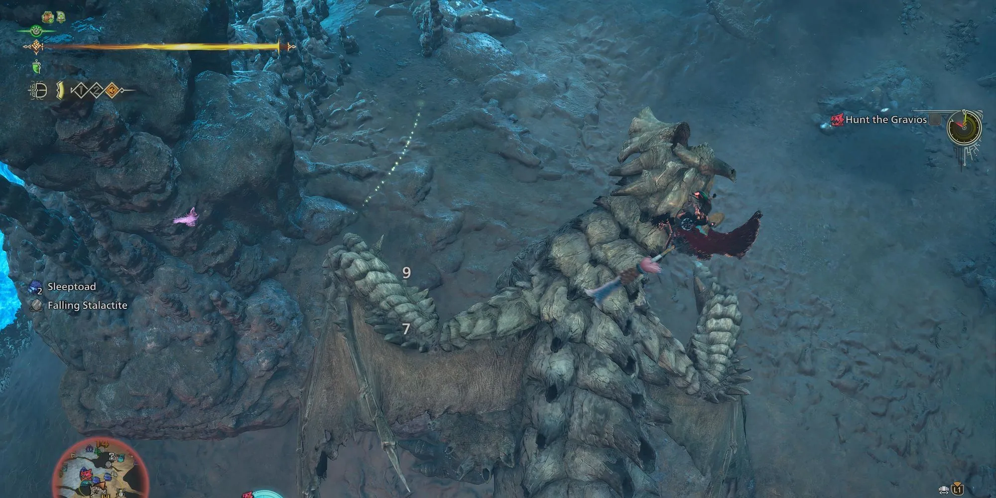 Thợ săn chiến đấu với Gravios trong Monster Hunter Wilds khai thác điểm yếu