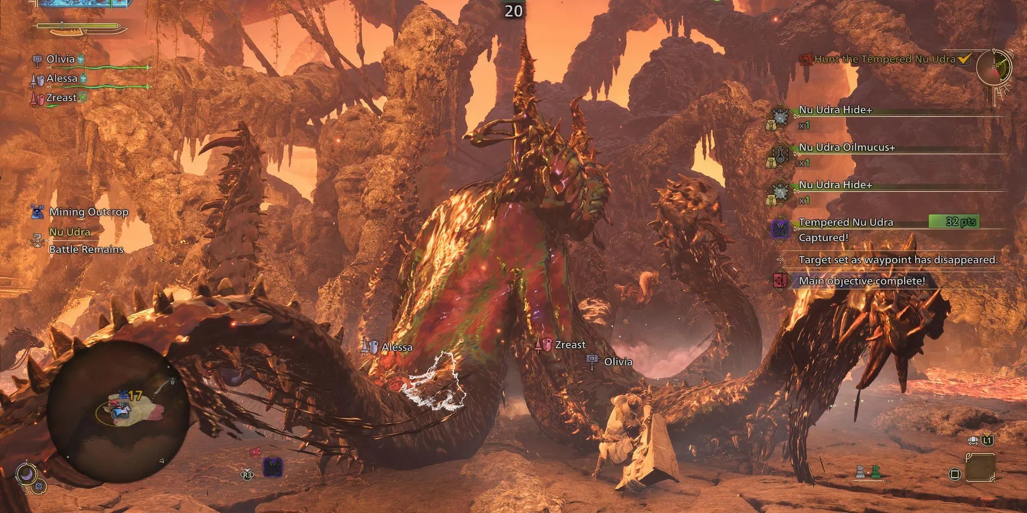 Thợ săn đang chuẩn bị bắt một con quái vật đã suy yếu trong Monster Hunter Wilds bằng bẫy và bom.