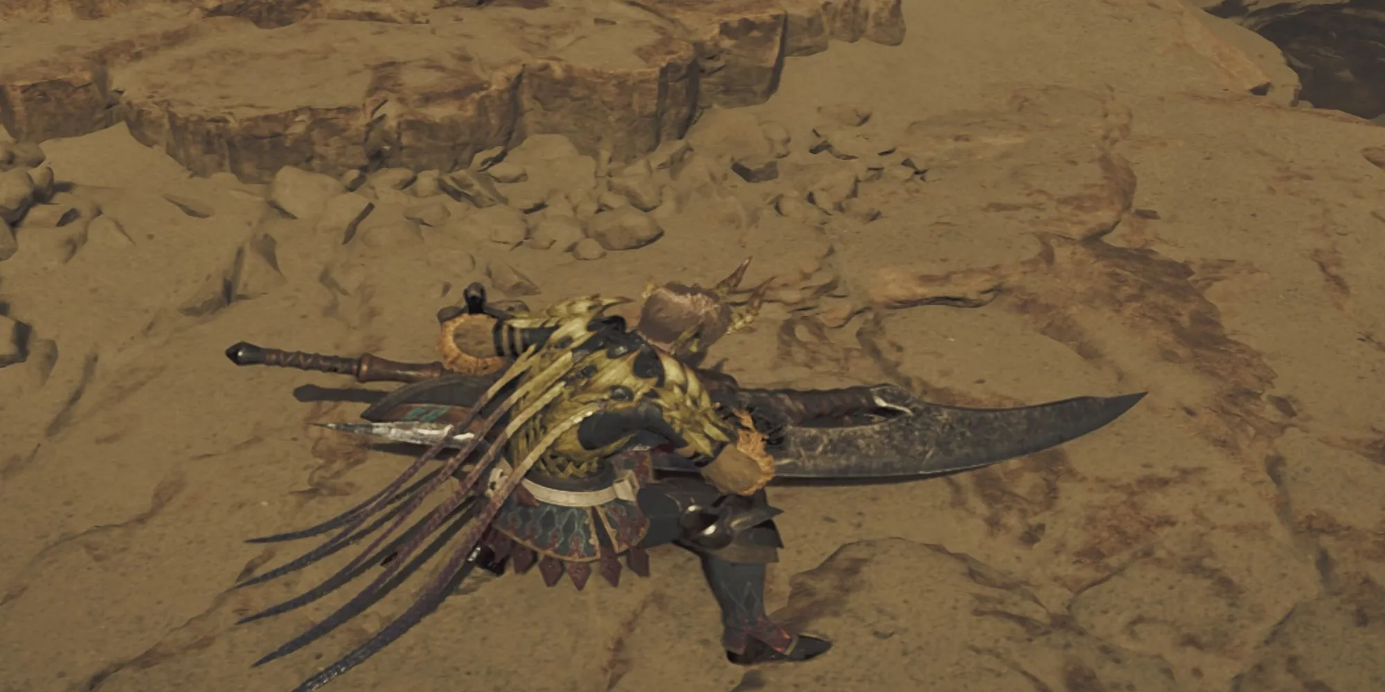 Thợ săn đang mài vũ khí bằng đá mài trong Monster Hunter Wilds để tăng độ sắc bén.