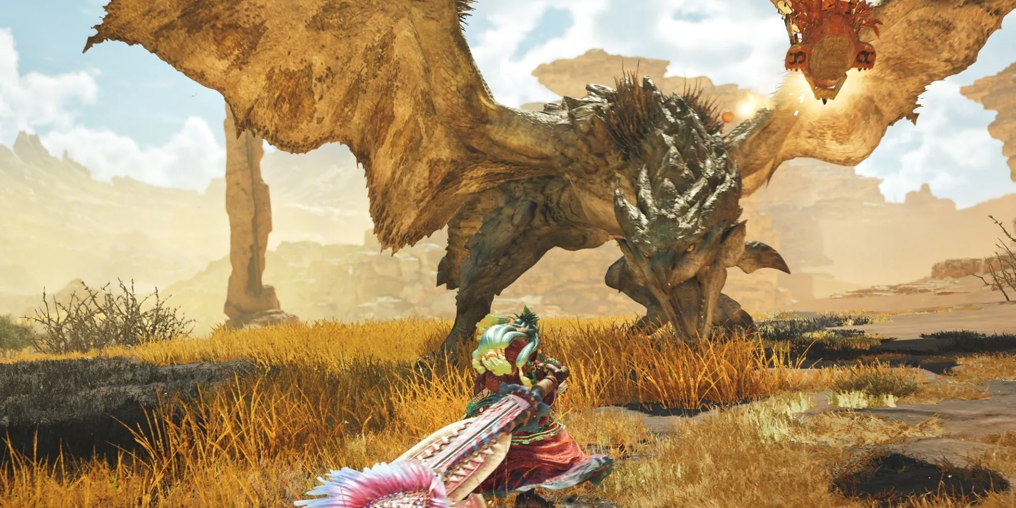 Thợ săn đối đầu quái vật Rathian khổng lồ trong Monster Hunter Wilds