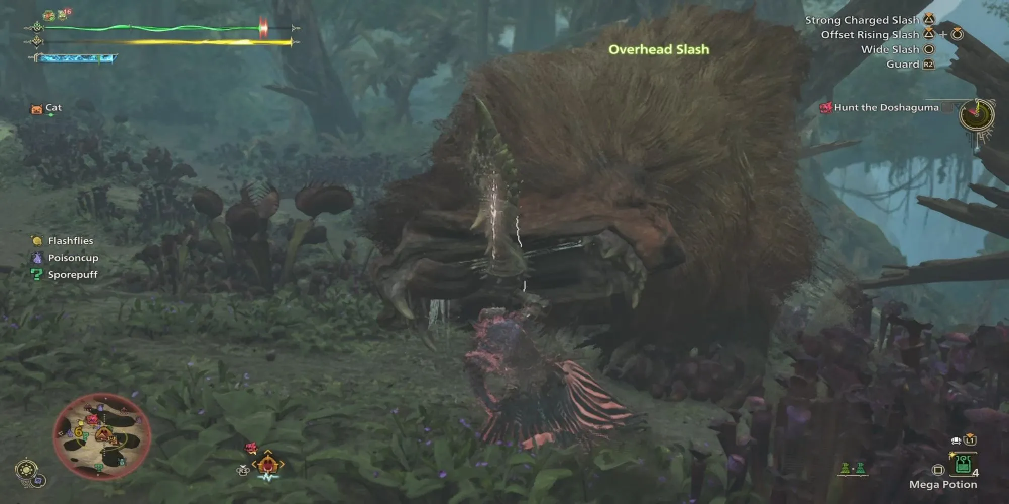 Thợ săn Monster Hunter Wilds chịu sát thương từ quái vật trong một trận chiến căng thẳng