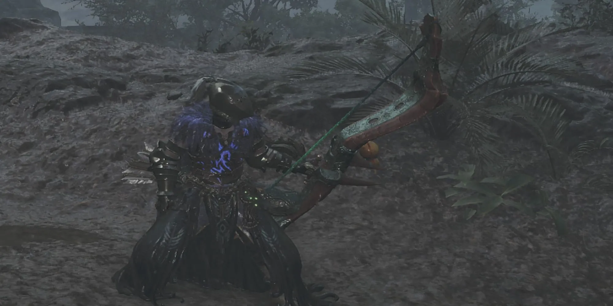 Thợ săn sử dụng Cung (Bow) trong Monster Hunter Wilds, một vũ khí đòi hỏi quản lý thể lực tốt