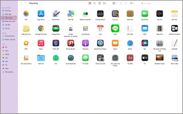 Thư mục Applications chứa các ứng dụng đã cài đặt trên macOS