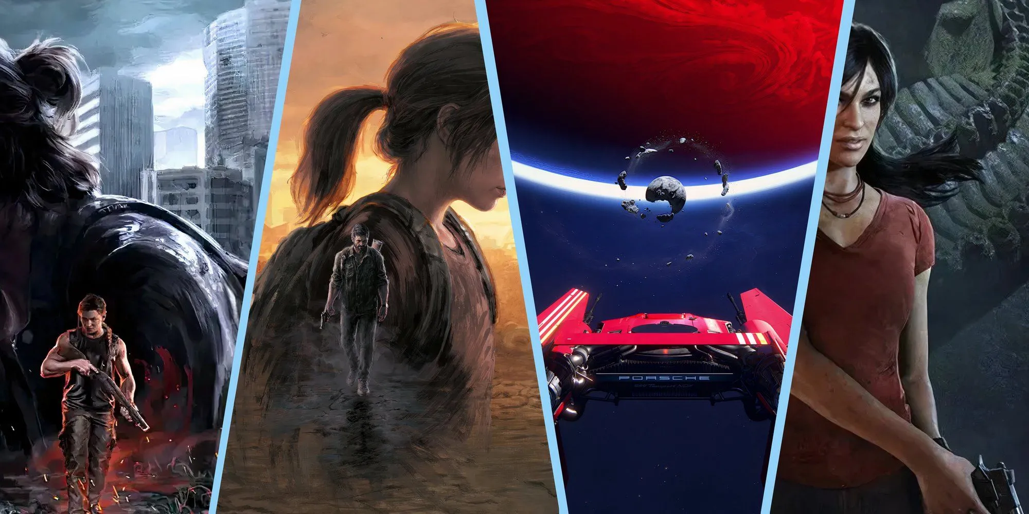 Tổng hợp key art các tựa game nổi bật của Naughty Dog: The Last of Us Part 1, Part 2, Intergalactic và Uncharted Lost Legacy