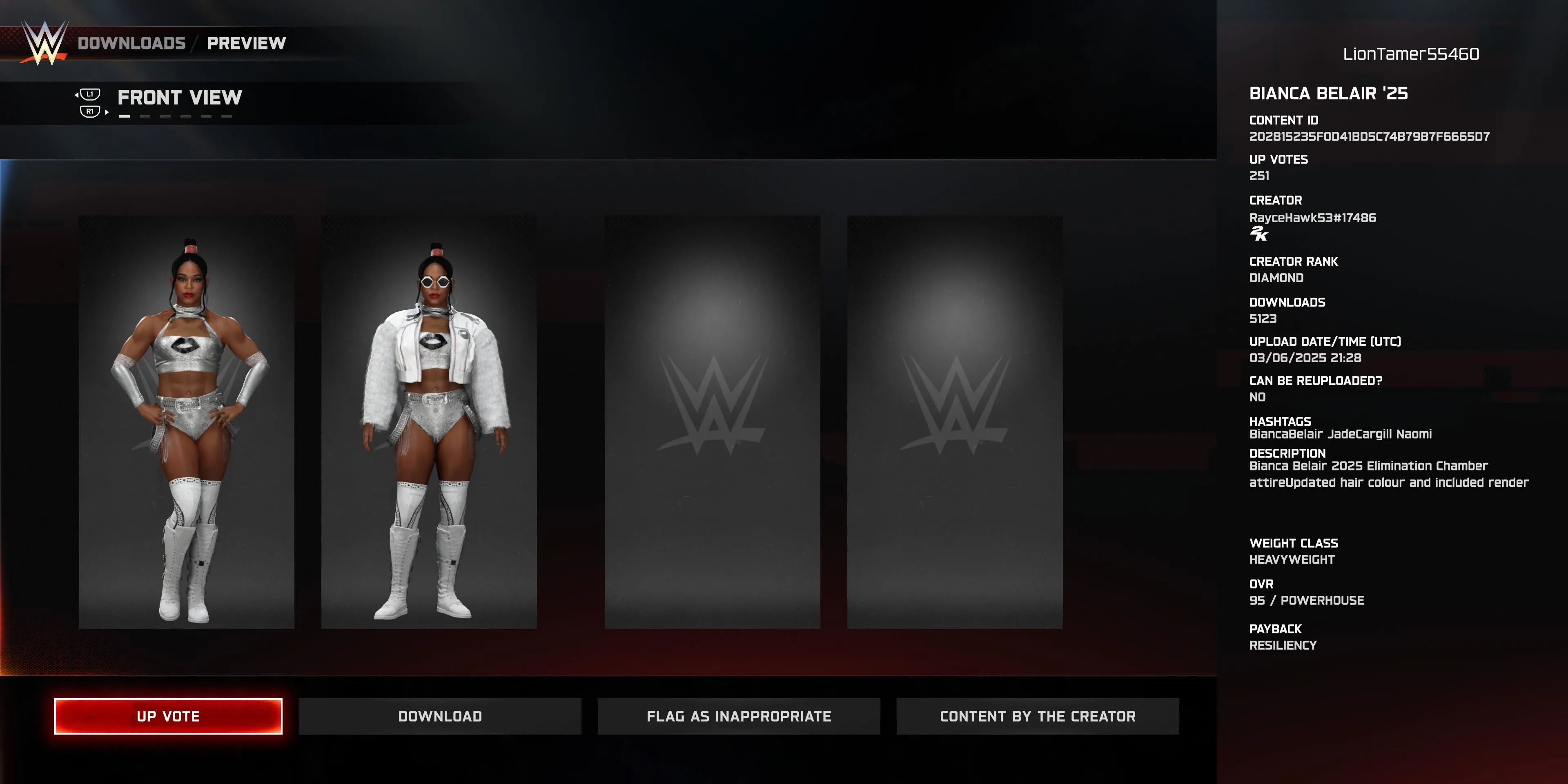 Trang phục Bianca Belair 2025 với thiết kế ánh kim lấp lánh trong WWE 2K25
