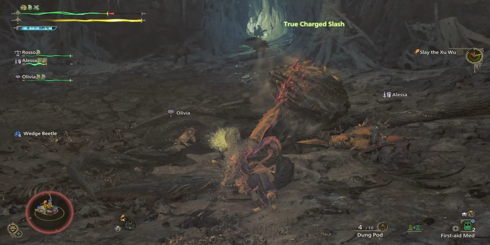 Xu Wu, quái vật giống bạch tuộc với nhiều xúc tu đang di chuyển trên mặt nước trong Monster Hunter Wilds.
