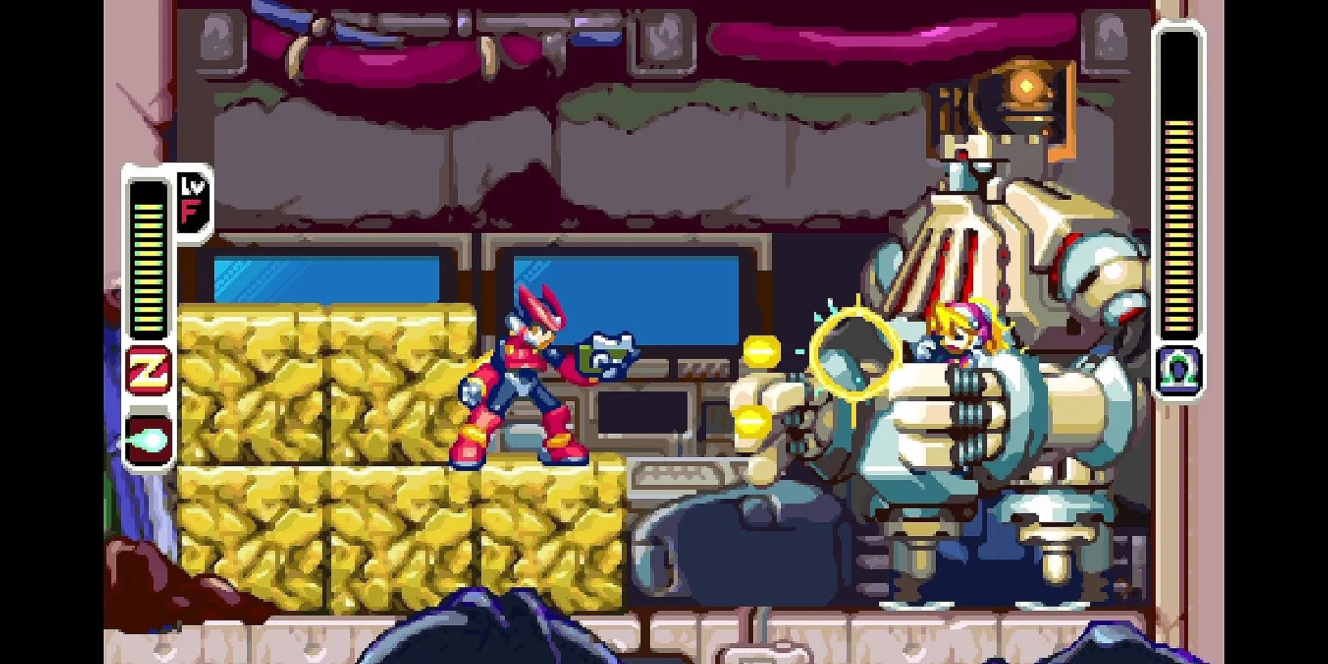 Zero chiến đấu với Golem bằng Z-Saber trong Mega Man Zero