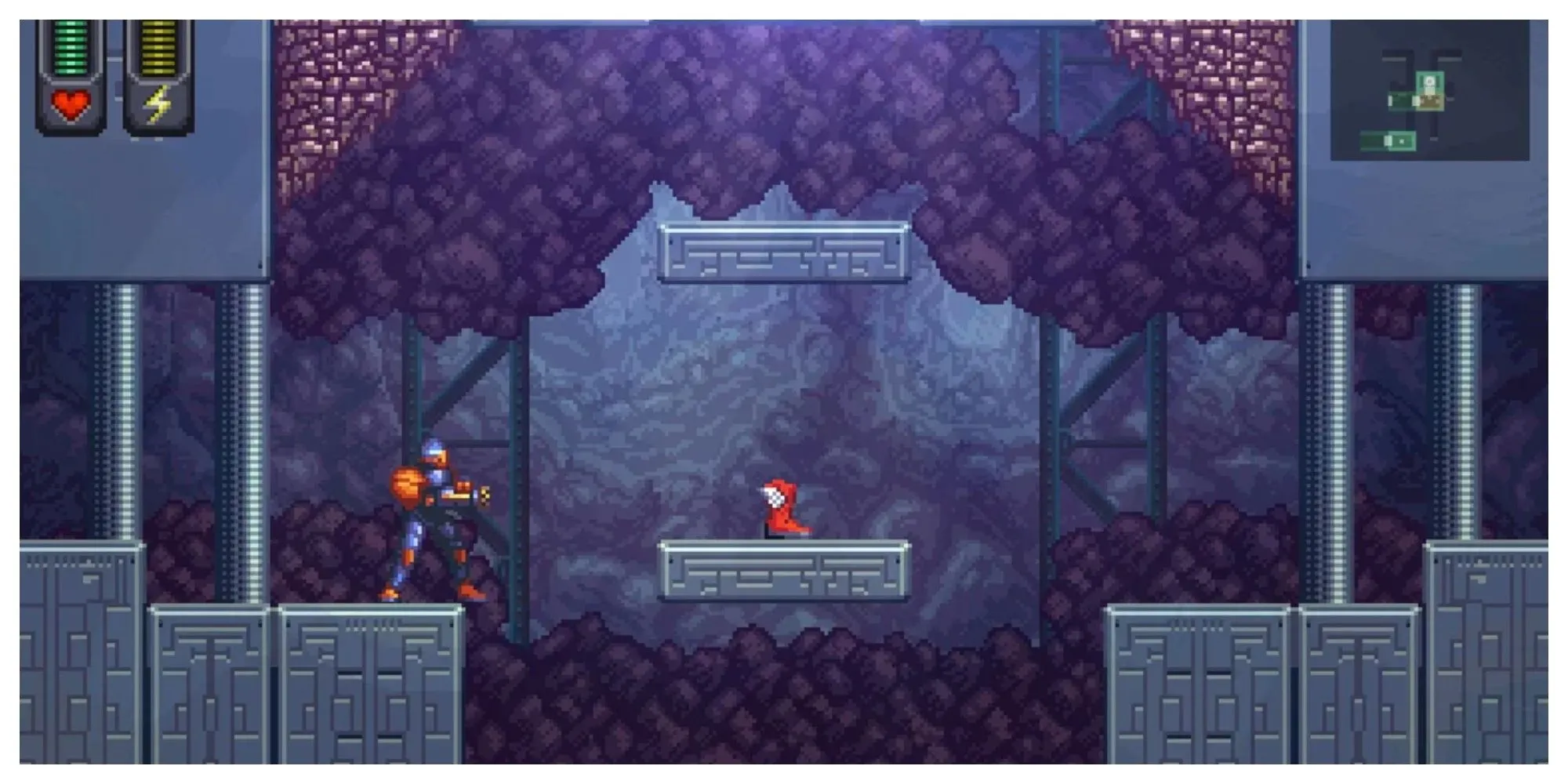 A Robot Named Fight - Nhân vật robot khám phá môi trường theo phong cách Metroid.