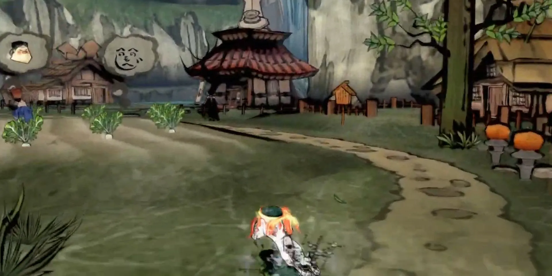 Amaterasu trong hình dạng sói trắng ở Làng Kamiki, Okami