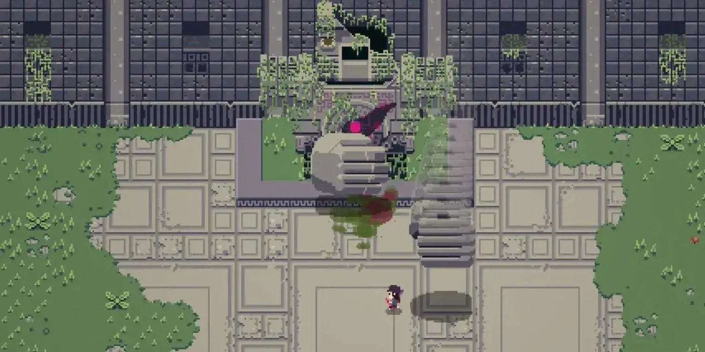 Ảnh chụp màn hình trận đấu boss căng thẳng trong game indie Titan Souls