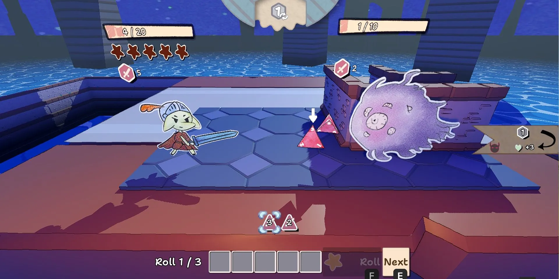 Ảnh demo Dice 'n Goblins, cảnh chiến đấu theo lượt với quái vật