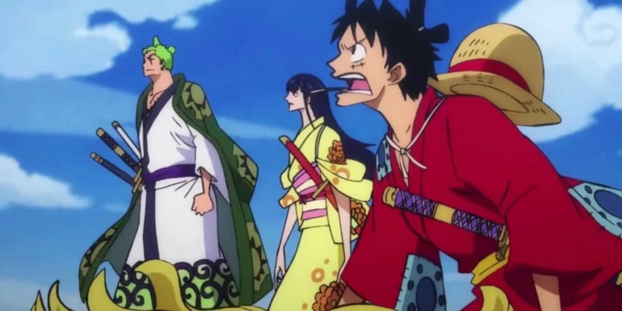 Băng Hải tặc Mũ Rơm trong trang phục Wano tại Arc Wano Quốc của One Piece