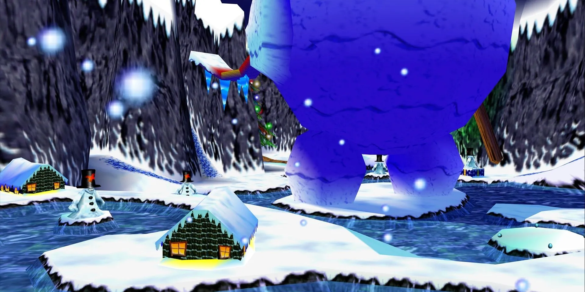 Banjo và Kazooie trong màn Freezeezy Peak đầy tuyết và quái vật ném cầu tuyết