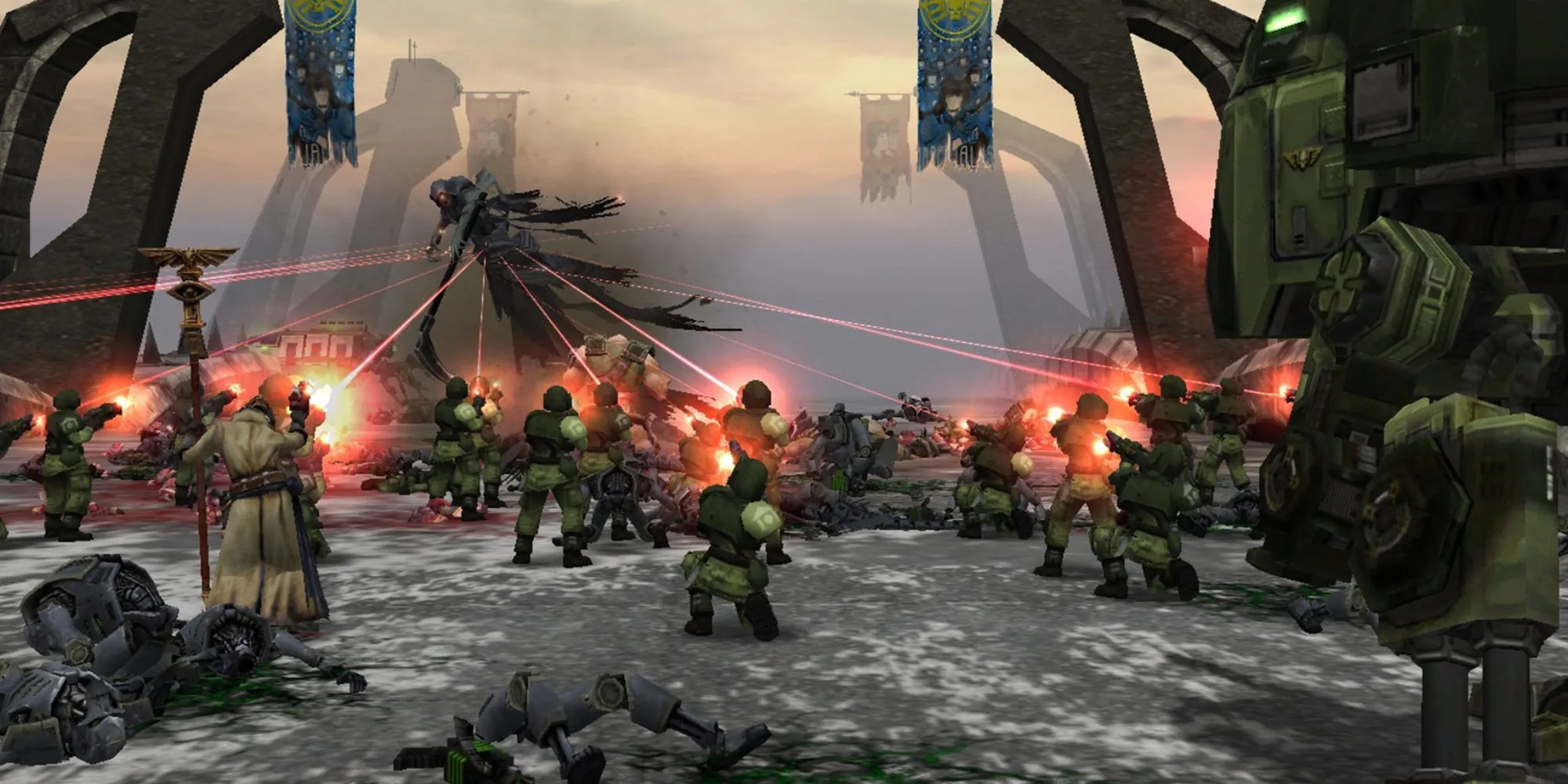Binh lính Space Marines chiếm lĩnh điểm tài nguyên trong Warhammer 40K Dawn of War Dark Crusade, minh họa cơ chế kiểm soát lãnh thổ tạo ra thu nhập