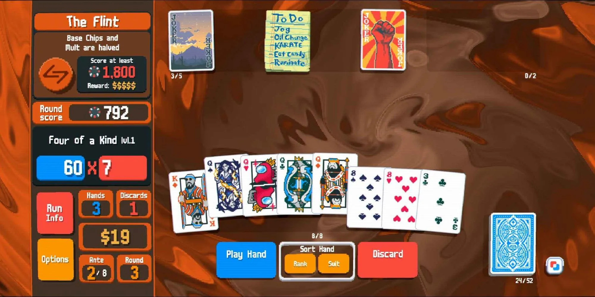 Bộ bài Tứ Quý (Four Of A Kind) và chỉ số sức mạnh trong game Balatro