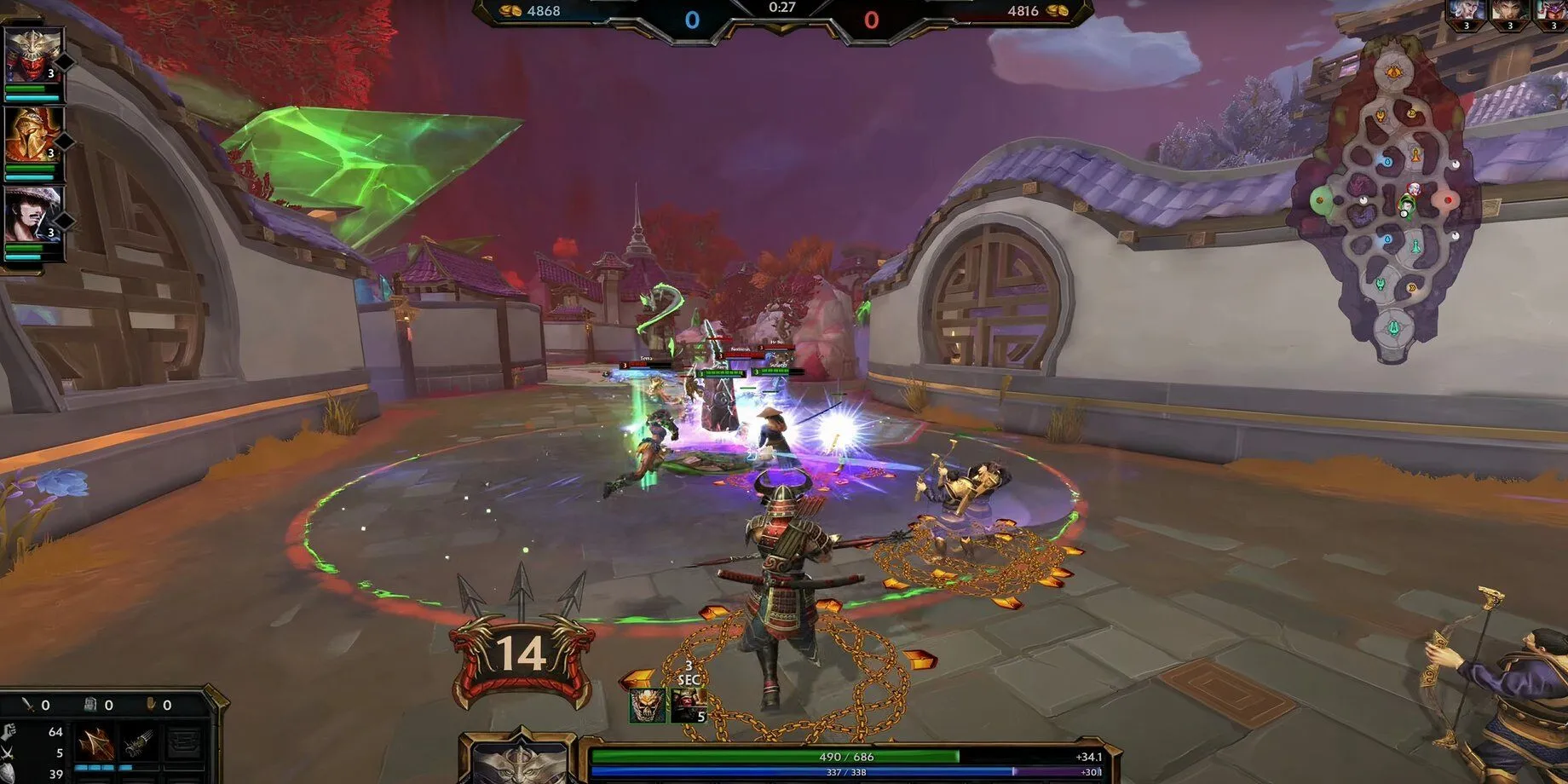 Các vị thần đang chiến đấu trong một trận đấu của game MOBA Smite