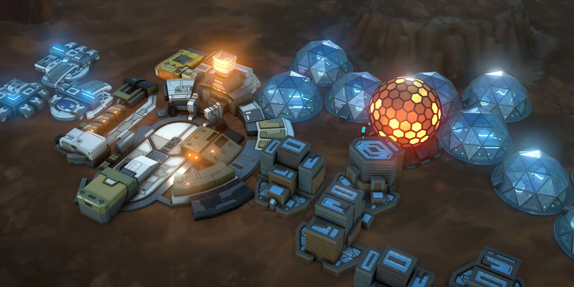 Căn cứ khai thác tài nguyên trên sao Hỏa trong Offworld Trading Company, nhấn mạnh khía cạnh kinh tế, khai thác và cạnh tranh thị trường thay vì chiến đấu quân sự