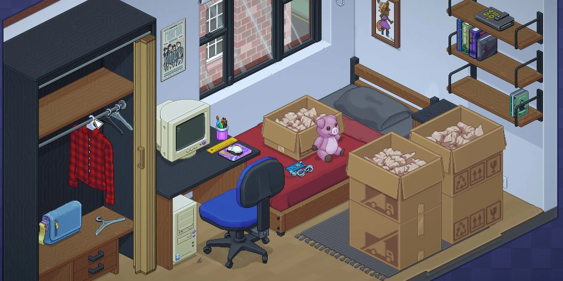 Căn phòng với nhiều hộp đồ cần dọn dẹp trong game Unpacking
