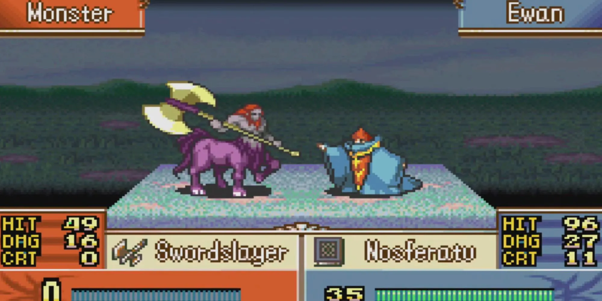 Cảnh chiến đấu theo lưới trong Fire Emblem The Sacred Stones trên GBA