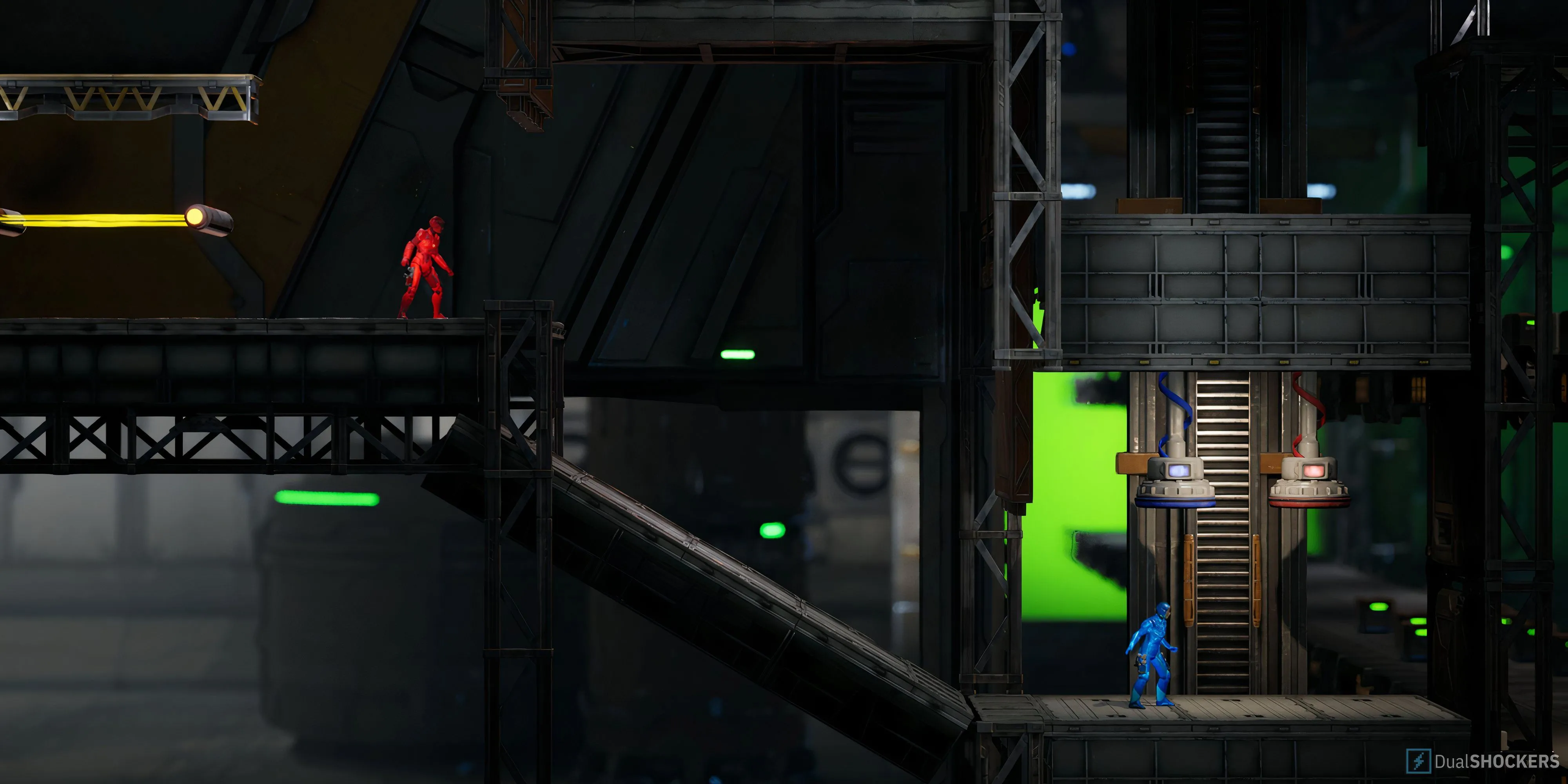 Cảnh màn hình ngang gợi nhớ Metroid trong chương Final Dawn của Split Fiction