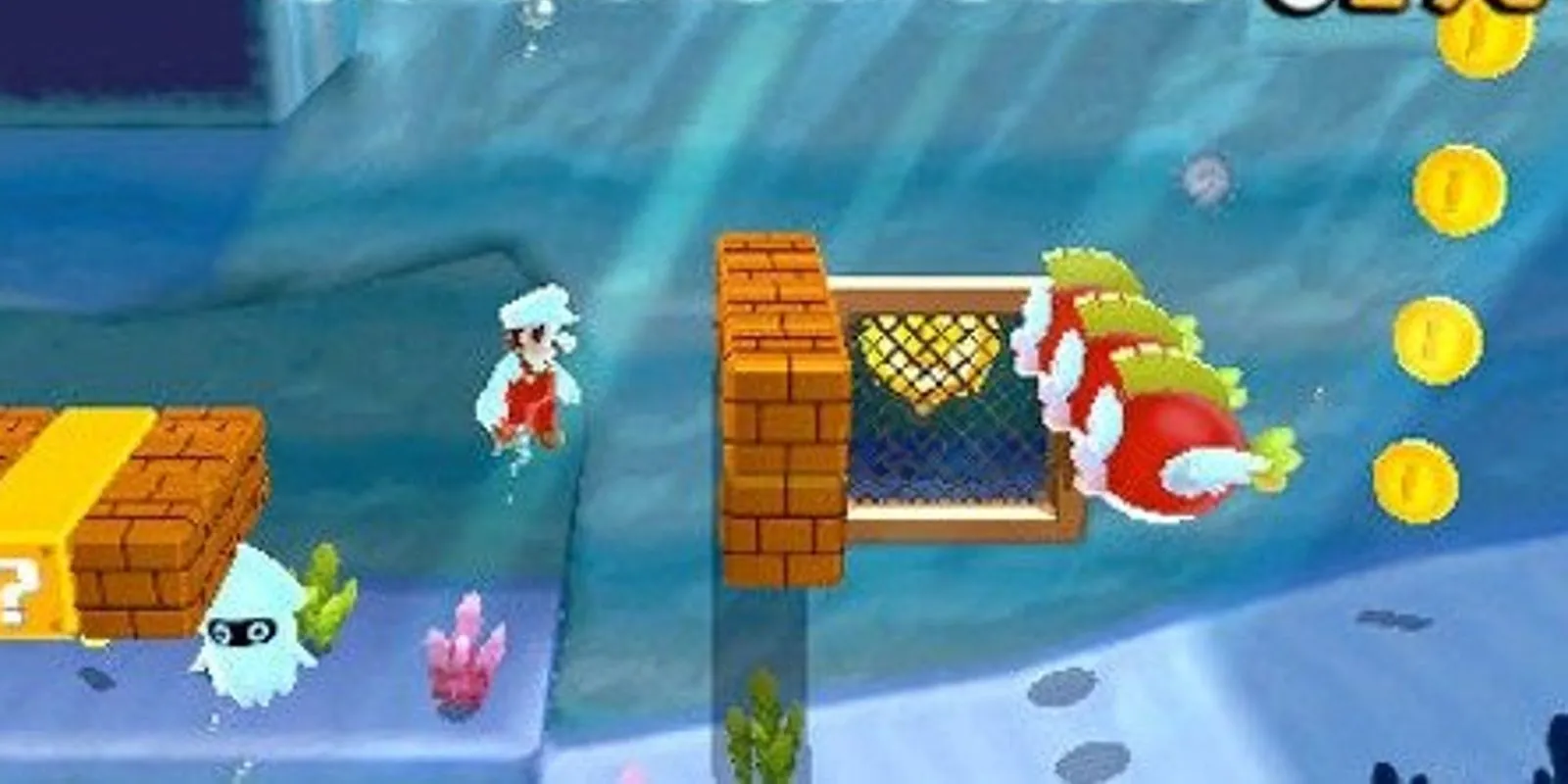 Cảnh Mario dưới nước trong game Super Mario 3D Land