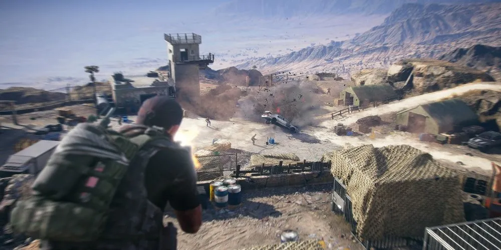 Cảnh quan sa mạc và núi non rộng lớn ở Bolivia nhìn từ trên cao trong Ghost Recon Wildlands.