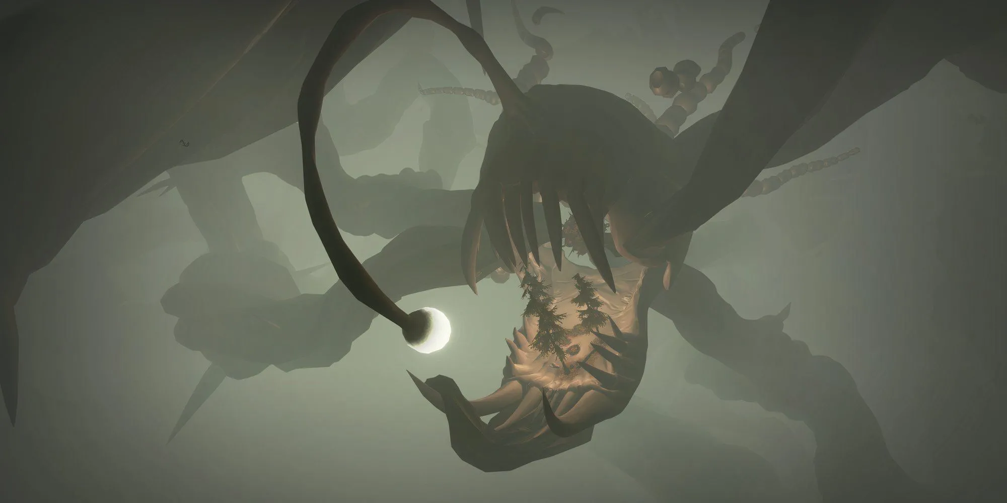 Cảnh quan sa mạc với thực vật thưa thớt và nấm khổng lồ trong Outer Wilds
