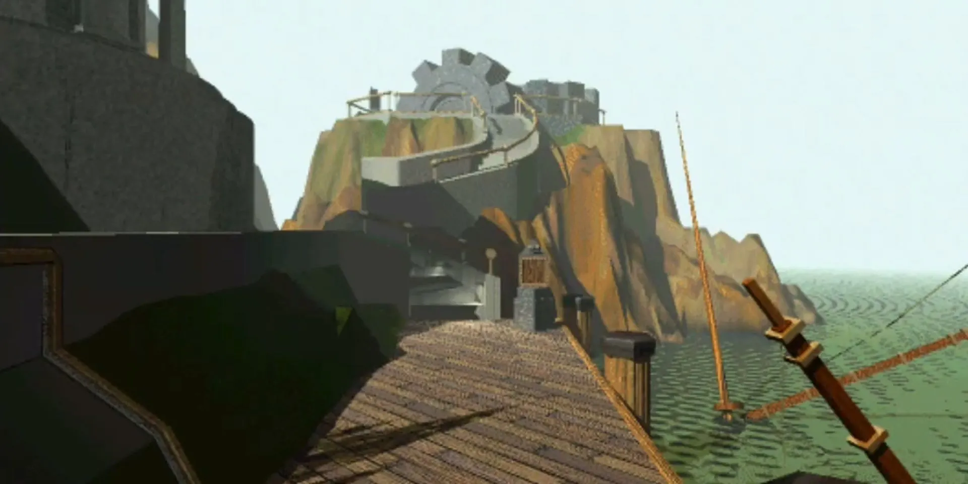 Cầu cảng dẫn vào hòn đảo bí ẩn trong game giải đố kinh điển Myst.